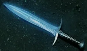 The blade
'Sting' from the film 'The Hobbit' glowing in the presence of
orcs.